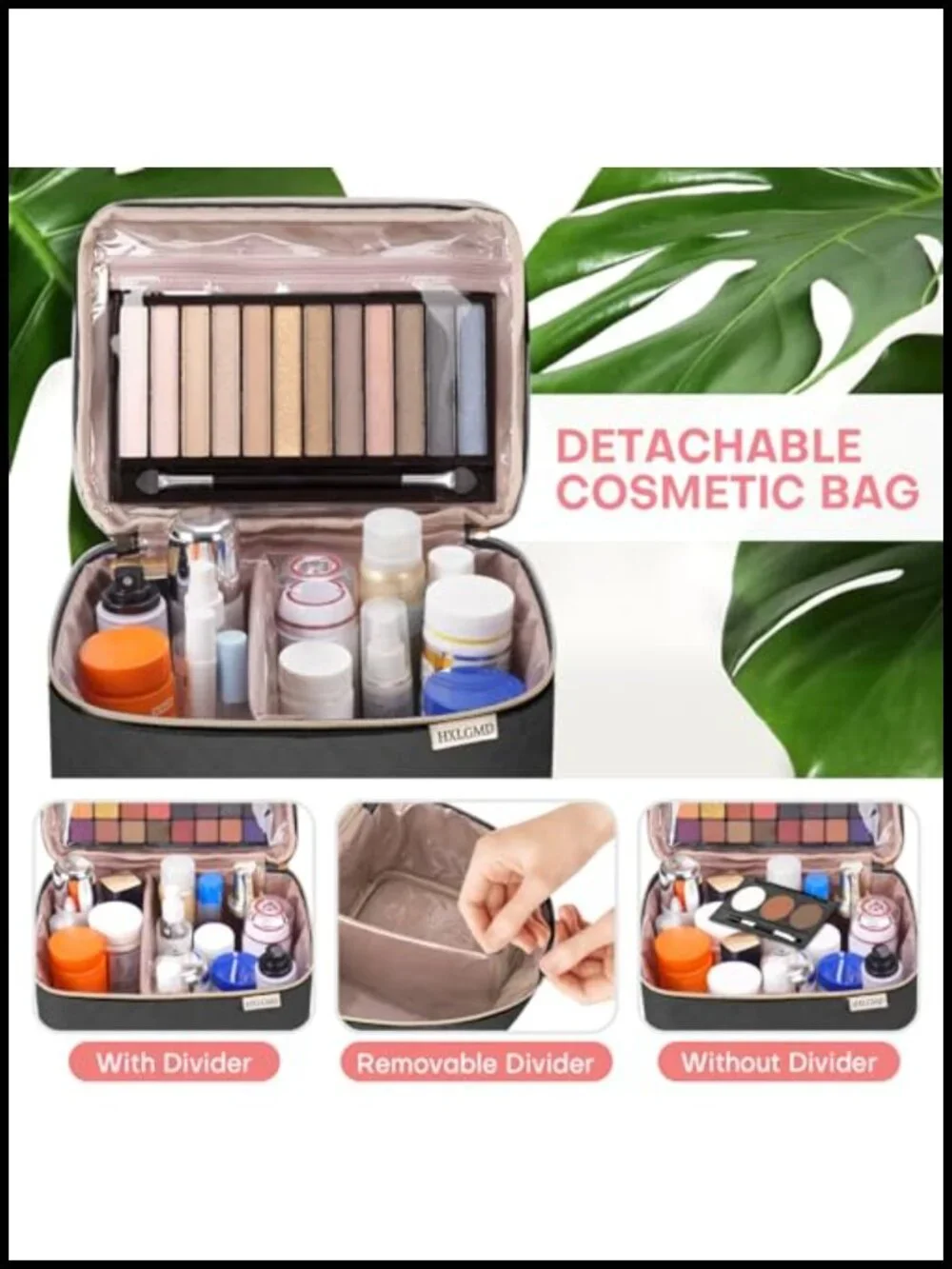 Large Travel Makeup Bag Organizer with Mirror, Double Layer Cosmetic Case,